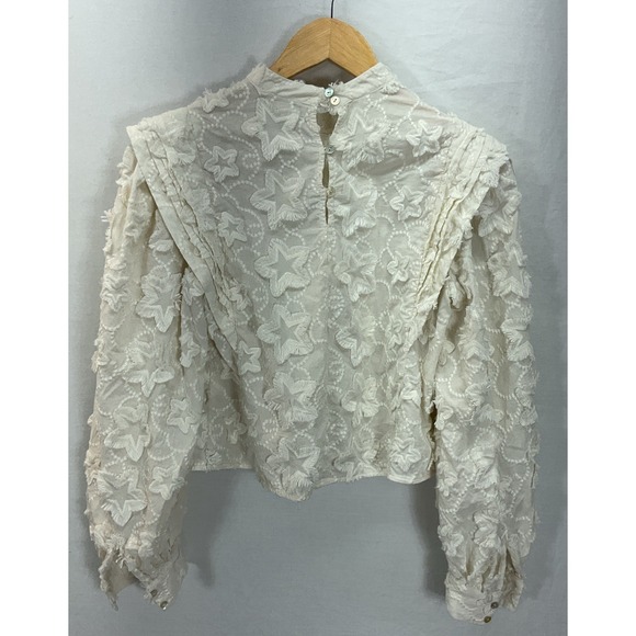 FARM RIO Star 3D Embroidered Blouse in Ivory XS Fairy Party Office‎ cropped - Picture 4 of 13